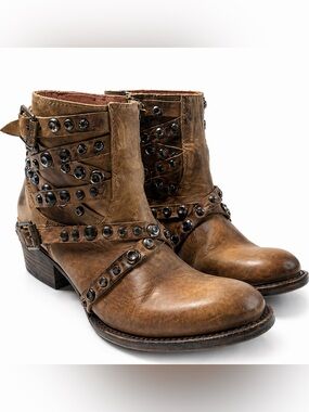 Freebird FB-HALO 8 Studded Leather Ankle Boots Brown Harness 8
